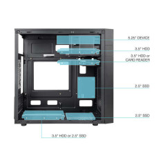 Boîtier mini tour Tooq Micro-ATX/Mini-ITX - Lecteur 3,5", 2,5" pris en charge - USB3.0, 2.0, Ventil. 120 mm incl.